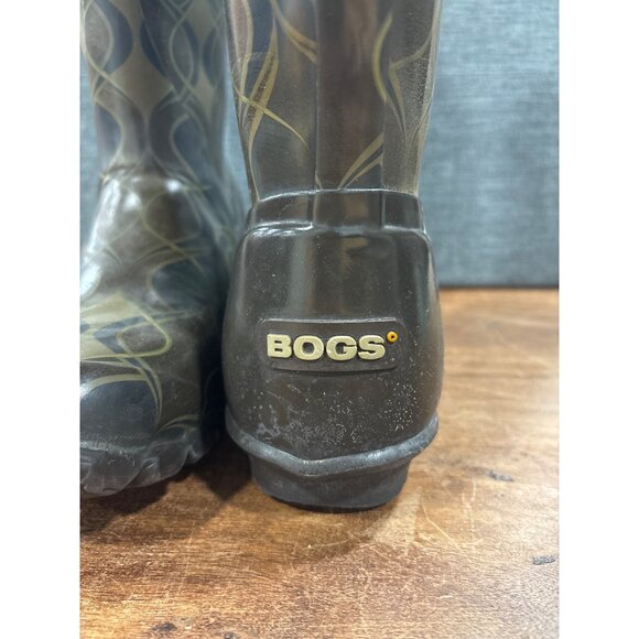 Bogs Womens Waterproof Printed Rain Boots Size 7 Green/Brown With Pattern - Picture 3 of 10